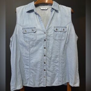 Sleeveless Light Blue Button-Up Top Vest